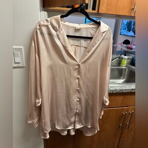 Free People Silk Pink Button Down Shirt